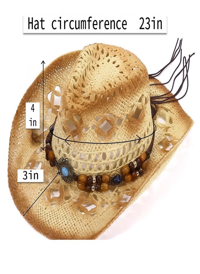 TNDCKP Straw Cowboy Hats for Men and Women - Breathable UV Protection, Adjustable Lightweight Design with Removable Hatband, Versatile All-Season Western Hat for Any Occasion - Image 3